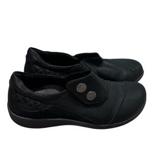Aetrex Womens Karina Shoe Size 40 9-9.5 Black Leather Loafer Shootie Work Casual
